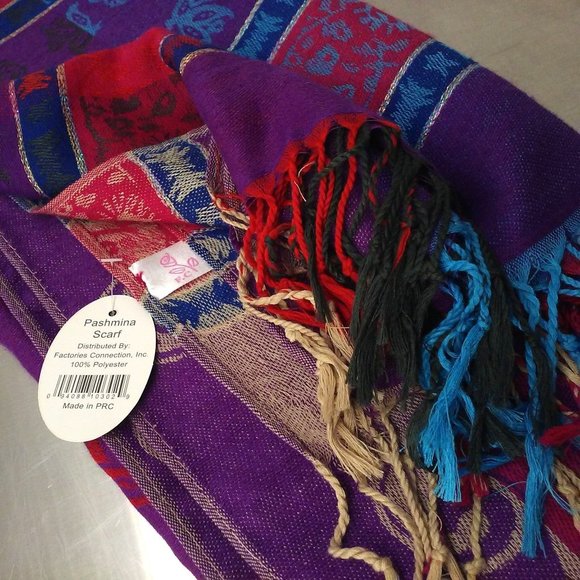 NWT Paisley Striped Floral Pashmina-style Scarf Wrap 27" x 70" Fringe Polyester - Picture 10 of 12